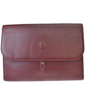 Authentic Must De Cartier 2C Logo Clutch Hand Bag